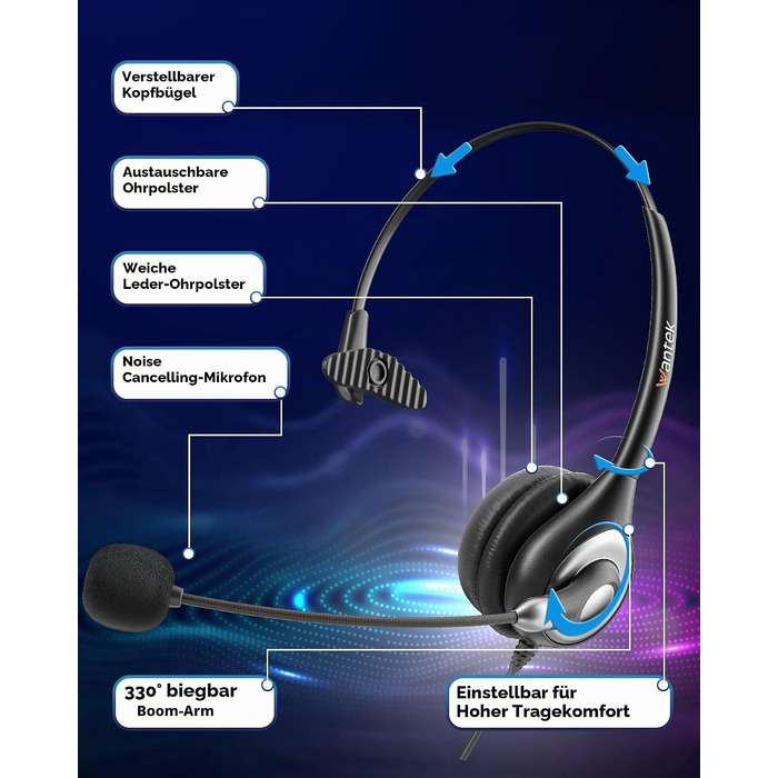 Бездротова гарнітура Wantek з мікрофоном та зарядною станцією, Bluetooth-навушники з USB-адаптером для кол-центру, офісу, Zoom, Skype та Teams (фіолетовий)