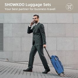 Набір валіз Showkoo Softshell 3 шт., розширювані, легкі, міцні, з обертовими колесами, TSA-замок, 50.8/61/71.1 см, блакитний