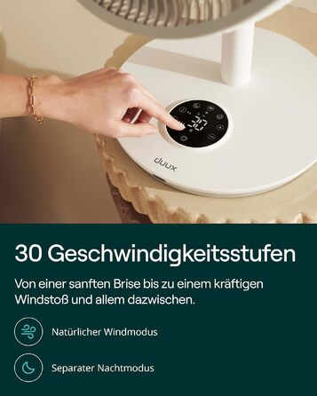 Duux Whisper Flex 2 Smart Вентилятор: тихий (13 дБ), нічний режим, таймер, регульована висота (54-92 см), енергоефективний, з Wi-Fi та пультом (білий, з акумулятором)