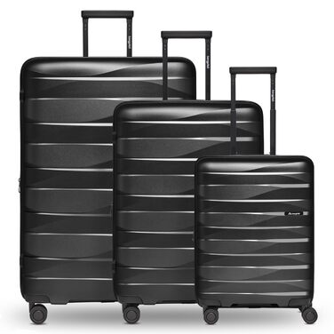 Валіза поліпропіленова 3-в-1 з розширенням, TSA-замок, подвійні колеса, чорний металік - ідеально для подорожей