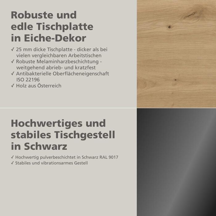Електричний стіл KRIEG HighDesk SMART з регулюванням висоти 140x80 см, чорний/дуб - стіл для роботи сидячи та стоячи