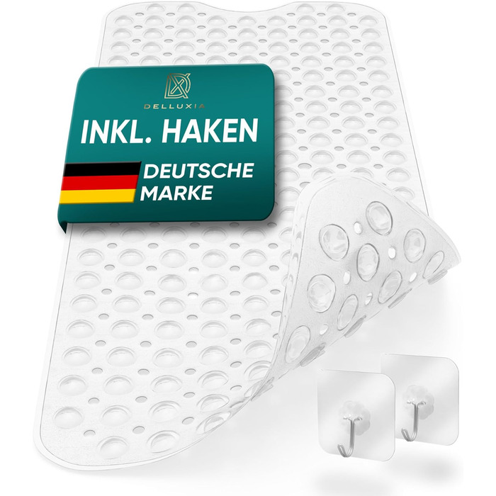 Протиcковзкий килимок для ванни Delluxia 100x40 см, прозорий, BPA-free, з 2 гачками