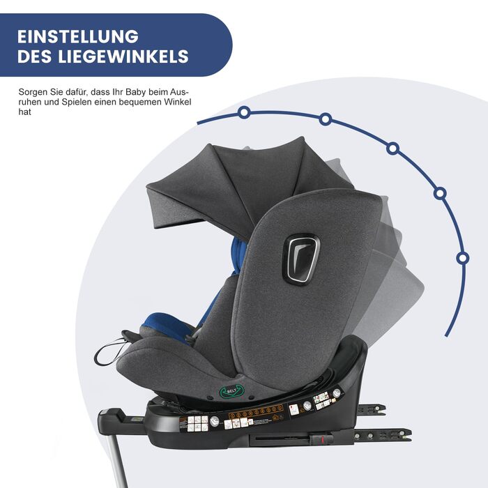Дитяче автокрісло Jovikids 360° з ISOFIX, i-Size 40-150 см (від народження до 12 років), реверсивне, з відкидною спинкою та знімним капюшоном, синє, ECE R129