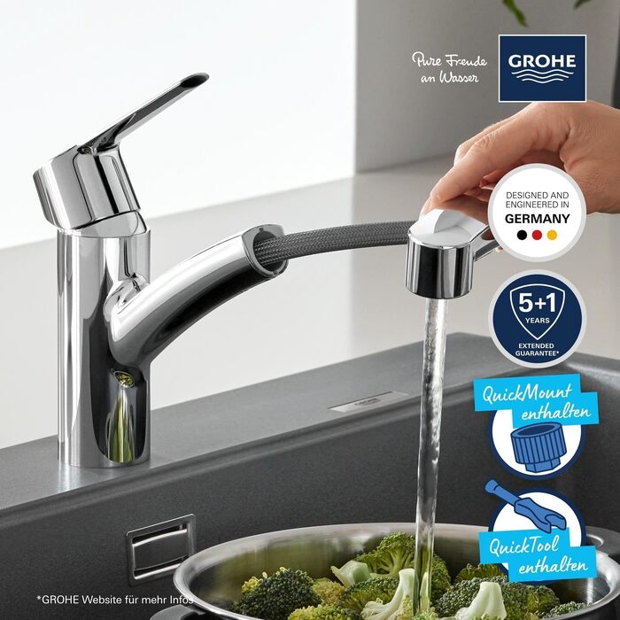 Змішувач кухонний GROHE Start з висувним душем, поворотний на 90°, хром (30531001)