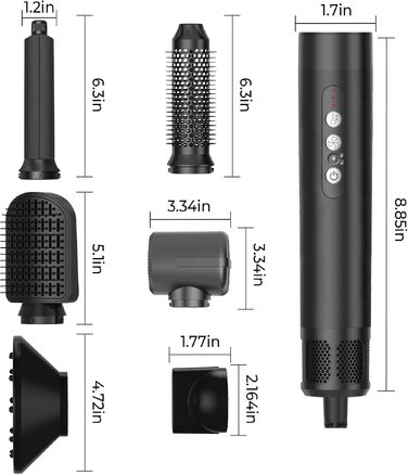 UKLISS Airstyler Pro 7 в 1: Фен-щітка з дифузором, 1400 Вт, професійний стайлер для сушіння, завивки та випрямлення волосся, чорно-золотий