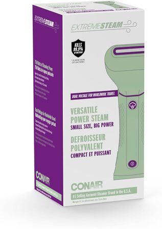 Ручний відпарювач для одягу Conair Power Steam Travel, компактний та складаний, 20 г/хв, з вішаком, для подорожей, зелений