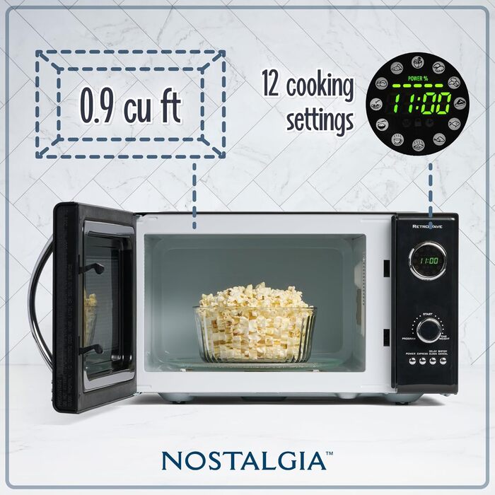 Мікрохвильова піч Nostalgia Retro чорна 25л 800 Вт з 12 програмами для кухні