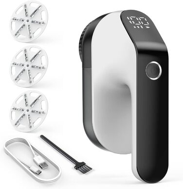Електричний машинка для видалення катишків з LED-дисплеєм, USB акумуляторна, 3 швидкості, 6-лезова, 2000 мА·год, для різних тканин, чорна