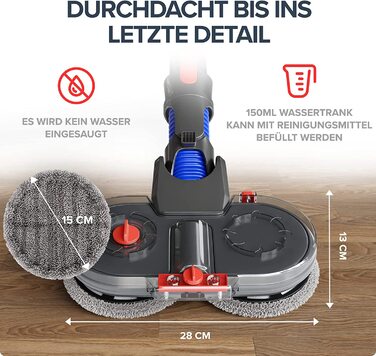 Електрична насадка для вологого прибирання Dripl для пилососів Dyson V7/V8/V10/V11/V15/Gen5 з від'ємним резервуаром для води, 6 багаторазових мопів і 1 контейнером для заповнення
