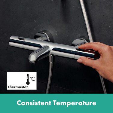 Змішувач для ванни Hansgrohe Ecostat Fine - термостат накладний, з терморегулятором та запобіжником від перегріву (SafetyStop) 40°C, для ванни, з підключенням для 2 споживачів, хром, 13325000