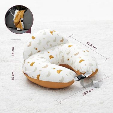 Подушка для годування Momcozy з захисним бордюром – ергономічна подушка для годування та підтримки з регульованим ремінцем та знімним бавовняним чохлом, дизайн "Метеоритний душ", "Місяць та зірки"
