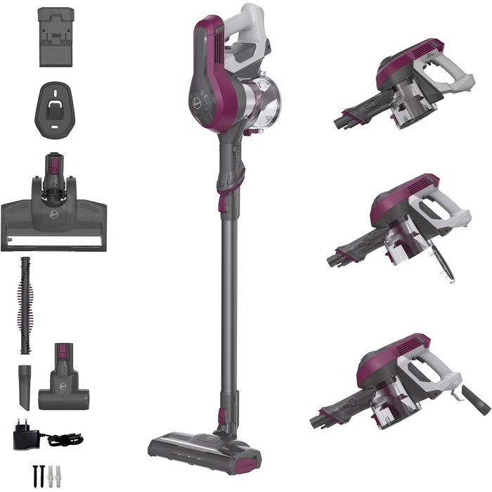 Пилосос акумуляторний Hoover HF110P без мішка для тварин, до 120 м², бездротовий, LED-підсвітка, XL контейнер, паркування, насадка для щілин та щітка, для шерсті домашніх тварин
