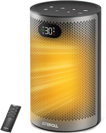 Електричний обігрівач повітря Ateroll 2000W, компактний енергоощадний тепловентилятор з 3 режимами роботи, чорний (круглий)