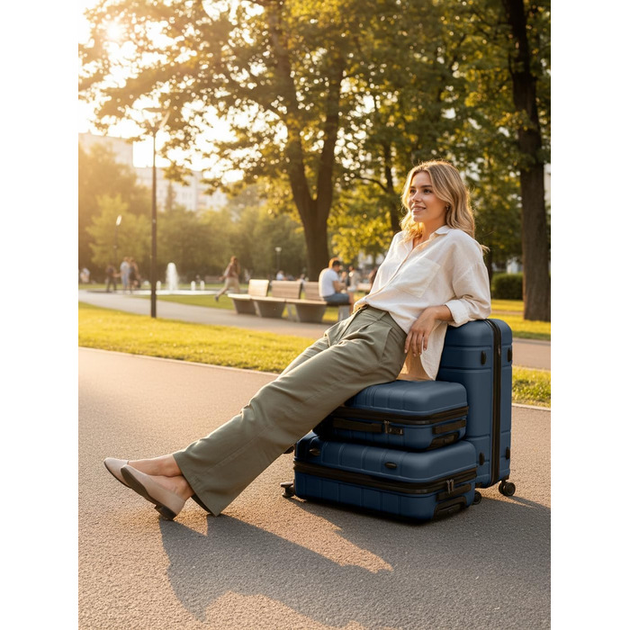 Набір валіз REDOLZ Essentials 11 з ABS-пластику, 3 шт., Midnight Blue — легкі дорожні валізи з TSA-замком, подвійними колесами та розширенням 6 см