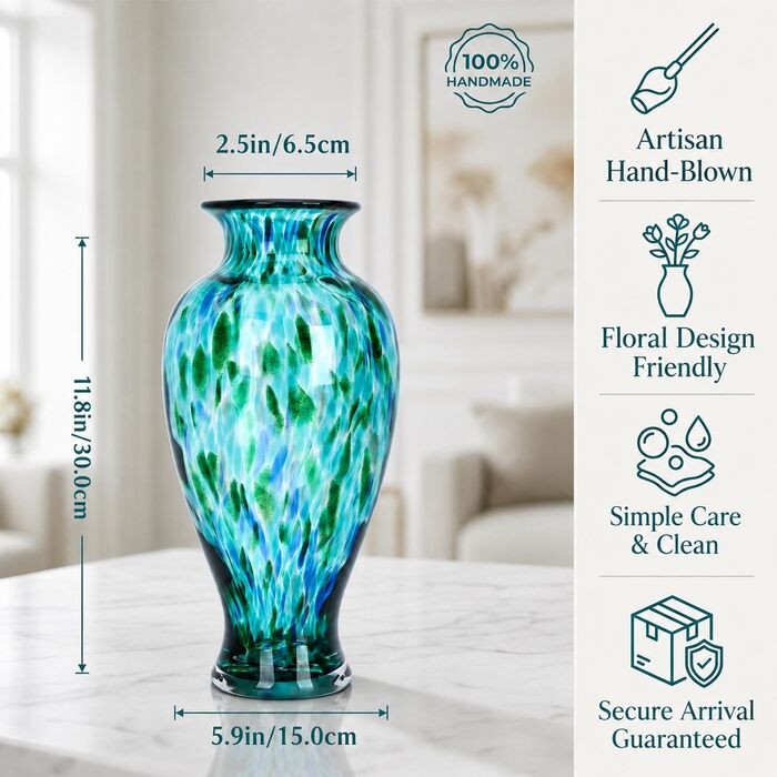 Ваза MuranoGlas Mevs, 30 см, блакитна, для квітів, декор столу, весілля, однотонна