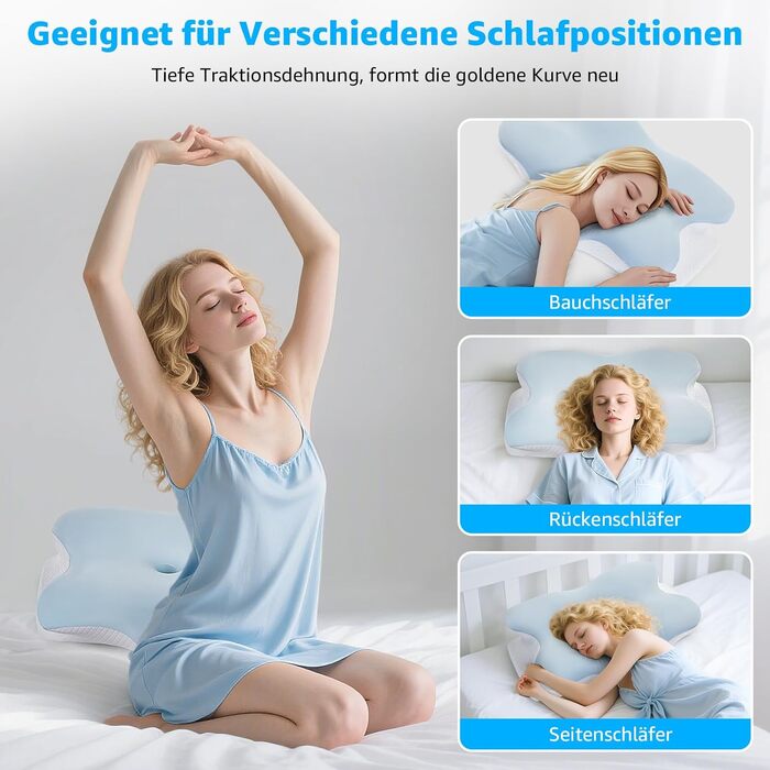 Подушка ортопедична з піни Memory Foam BRO для сну на боці, спині та животі, 60x40x13 см з 2 наволочками