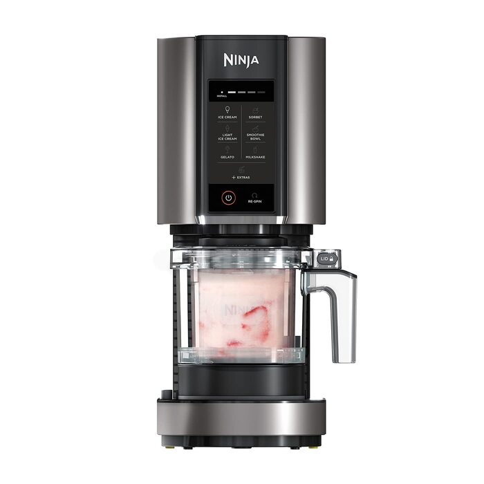 Ninja CREAMi NC302EU – Морожениця та десертна машина 1.4л, Чорний/Срібний: Сорбет, смузі-боул, молочні коктейлі, джелато, 7 програм