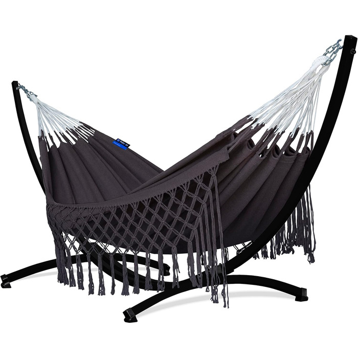 Двомісний гамак Potenza Medelin Boho з каркасом, 100% бавовна, 230x160 см, до 200 кг, для вулиці, подвійний, стійкий до погодних умов