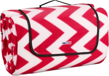 Пікнік-ковдра Relaxdays XXL 200x300 см, флісова, ізольована, з ручкою, м'яка пляжна ковдра з зигзагом, червоно-біла