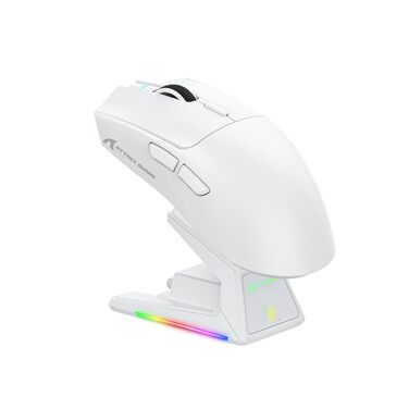 Ігрова миша Attack Shark X1 White: бездротова (BT/2.4G) та дротова, сенсор PixArt PAW3395PRO, 40000 DPI, вага 53г, з RGB док-станцією для зарядки, для Win11/Xbox/PS/Mac