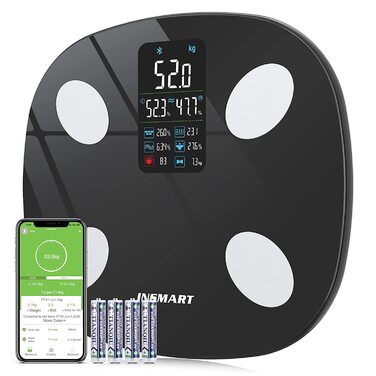 Розумні ваги INSMART 227 кг, цифрові, Bluetooth, аналізатор складу тіла, 18 показників, 30x30 см, мобільний додаток, вимірювання ІМТ, жиру, м’язів, пульсу