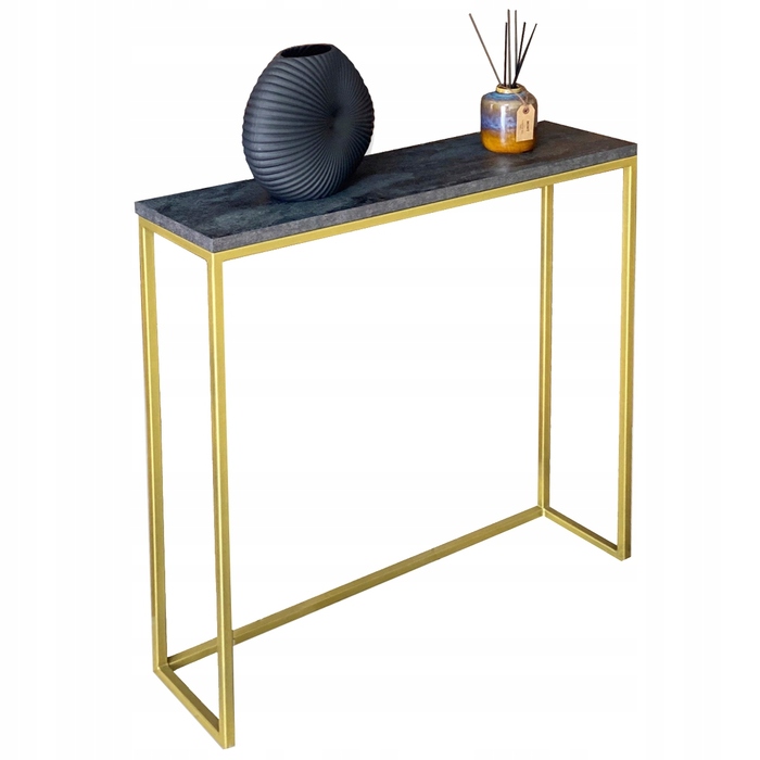 Золотий консольний туалетний столик GLAMOUR 68x18x82, стільниця чорний бетон