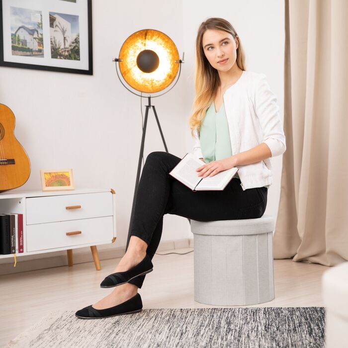 Relaxdays Пуф з місцем для зберігання, розмір M, круглий
