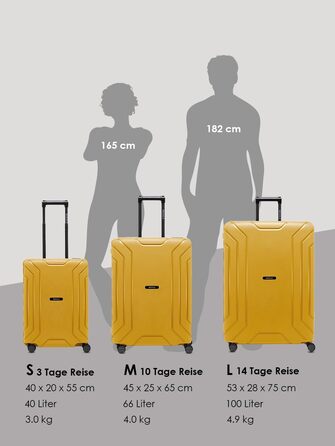 Набір валіз REDOLZ без замка-блискавки, 3 шт. (M, 65 см) – поліпропілен, TSA-замок, 4 колеса, темно-жовтий, унісекс (Essentials 15)