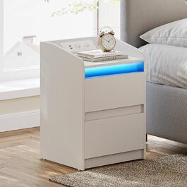 Приліжкові тумби з LED-підсвіткою, зарядною станцією, 2 шухлядами, USB-портами та розетками, стильні та універсальні, чорні, ідеальні для спальні та вітальні, модель NS30004X