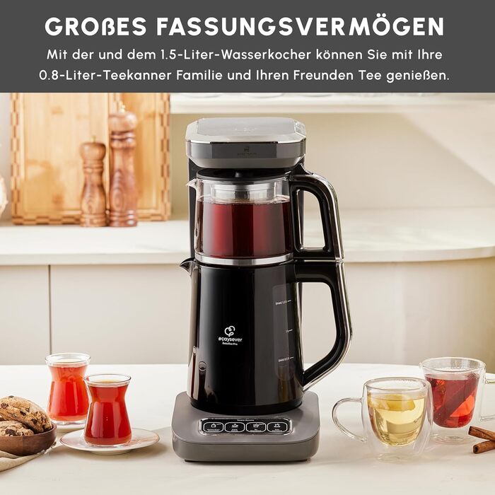 Чайник-робот Karaca Çaysever Robotea Pro 4-в-1, 2500Вт, Space Gray, автомат для чаю та фільтр-кави, індикатор свіжості, функція приготування питної води
