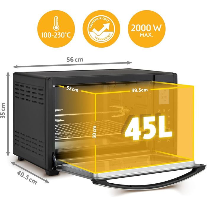 Міні-піч First Austria Digital 45L 2000W Premium-X з рожном та таймером - електропіч для кухні та кемпінгу
