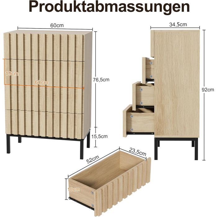 Комод UEV з 4 висувними ящиками, комплект 2 шт, 120x34,5x92 см, вузький дерев'яний комод для зберігання вітальня, спальня, передпокій (натуральний)