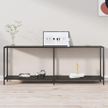 Консольний стіл vidaXL зі скла та сталі, чорний, 200x35x75,5 см – сучасний приставний стіл для коридору, вітальні, з гартованого скла