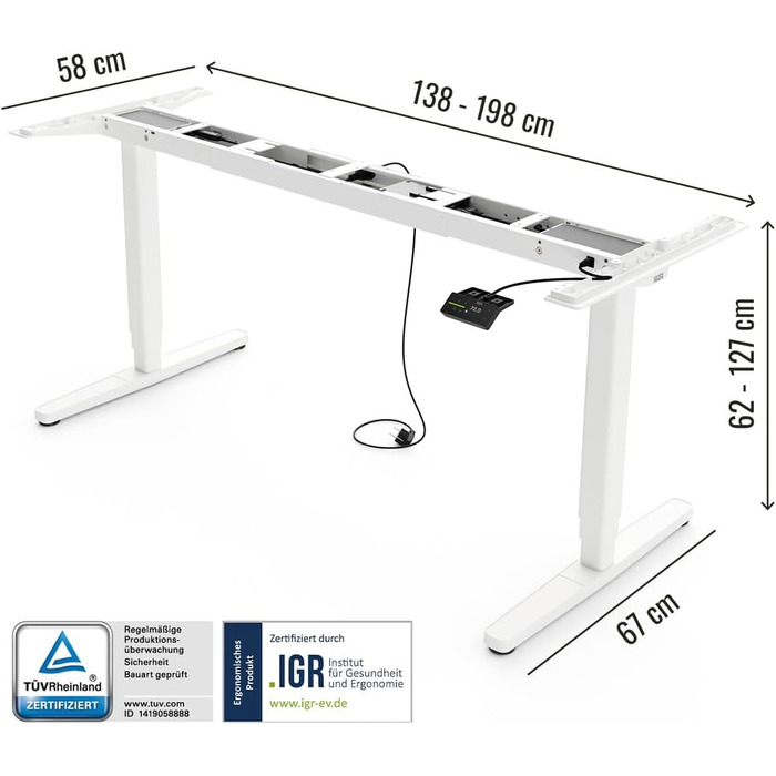 Рамка Yaasa Frame S для столу, регулювання висоти, USB-порт, 2-х рівневий телескопічний механізм, блокування клавішами (білий)