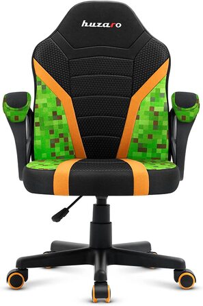 Дитяче ігрове крісло Huzaro Ranger 1.0 – ергономічне комп'ютерне крісло для геймерів з підлокітниками, регулюванням висоти, гумовими колесами, піксельна сітка, сучасний дизайн