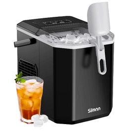Машина для льоду Silonn з ручкою, самоочищення, кошиком та лопаткою, 12 кг/добу, для дому, кухні, кемпінгу