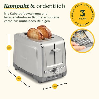 Тостер Cuisinart Core Collection на 2 тости | Для хліба Artisan | Режим для бейглів | Підйом тостів Quickview™ | Функція розморожування та підсмажування однієї скибки | Нержавіюча сталь