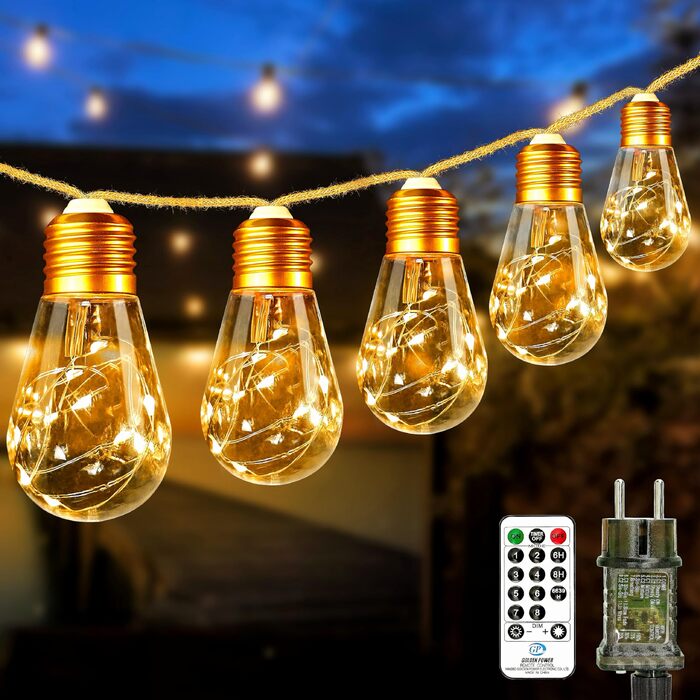 LED гірлянда вулична 9м BTFarm з пультом, 16 ламп, теплий білий, 8 режимів, для саду, балкону, вечірки, декору
