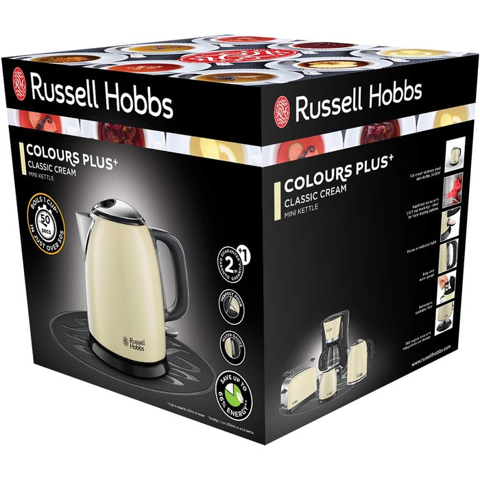 Електричний чайник Russell Hobbs Colours+ Edelstahl 1.0л, 2400Вт, з фільтром від накипу та індикатором рівня води, колір крем (24994-70)