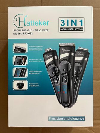 Професійна машинка для стрижки Hatteker 3-в-1: тример для бороди, волосся, вусів, водонепроникна, акумуляторна і мережева
