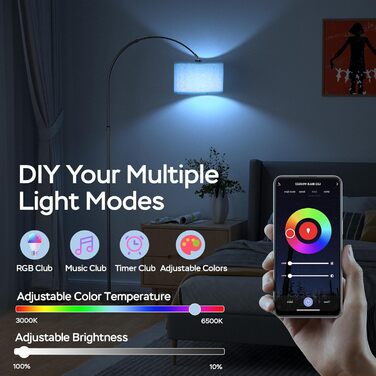 Розумна підлогова лампа Modlicht з RGB, сумісна з Alexa та Google Home, димована, Wi-Fi, зміна кольору, E27 9W, для вітальні та спальні, лляний абажур