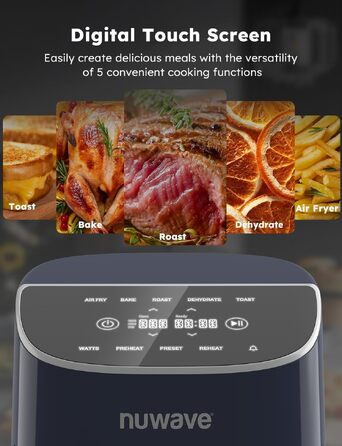 Аерофритюрниця Nuwave Brio Plus, 2.5 л, цифровий сенсорний дисплей, регулювання температури від 22.5°F до 450°F, темно-синя
