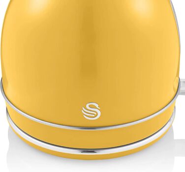 Електрочайник Swan Retro 1,8 л, вінтажний дизайн, автоматичне вимкнення, Strix контролер, бездротовий, BPA-free нержавіюча сталь, 2200Вт, жовтий