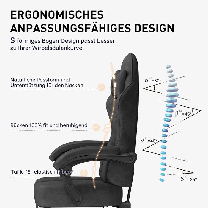Ігрове крісло Ergonomic Gaming Chair з підставкою для ніг, ергономічний комп'ютерний стілець з високотехнологічної тканини для дорослих та підлітків, чорне