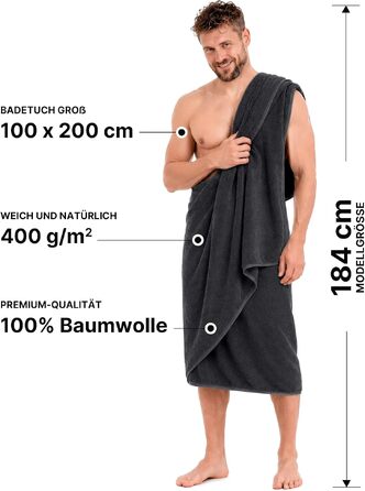Рушник для сауни altego Anthrazit 100 x 200 см, великий банійний рушник з бавовни, пляжний рушник XXL, преміум-якість