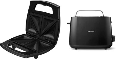Сендвічниця Grundig SWM2940 з нержавіючої сталі, чорна + тостер Philips на 2 скибки, 8 режимів, функція розморожування, підйом, автоматичне вимкнення, чорний (HD2581/90), комплект