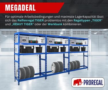 Стеляж для шин PROREGAL Tiger XL, 200x180x45 см, 300 кг на полицю, до 205/55 R16, для автосервісу, складу, підвалу (6 шин + 6 полиць, блакитний)