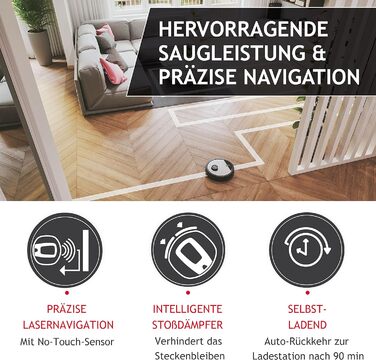 Робот-пилосос Hoover HG5 з лазерною навігацією, автоматичним очищенням, станцією для збору пилу, керуванням через додаток, складанням карт та розкладом прибирання, сенсорами перешкод, самостійним спорожненням і зарядною станцією [HG550DP]