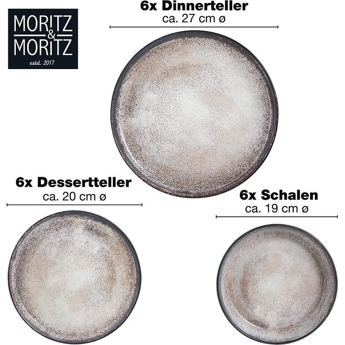 Набір посуду Moritz & Moritz VIDA на 6 осіб, 18 предметів, бежевий, сучасний порцеляновий сервіз, стійкий до подряпин, підходить для мікрохвильовки та посудомийки