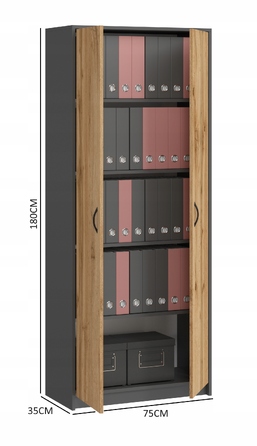 Стелаж SaraMeble 75 x 180 x 35 см, антрацит, дуб вотан, графіт